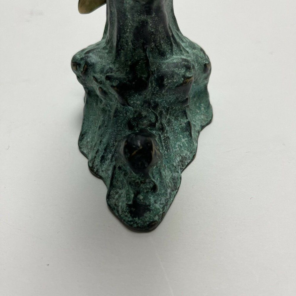 Brass Dolphin Statue Vintage Art Deco 6" High Brass Sculpture Patina Metal Base - Picture 3 of 10